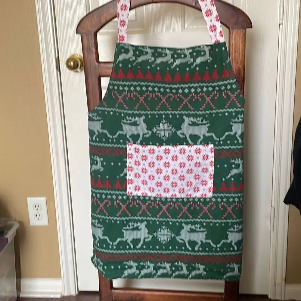 Holiday Cooking Apron - Reindeer Candy Canes Snowflakes and Christmas Trees OS
